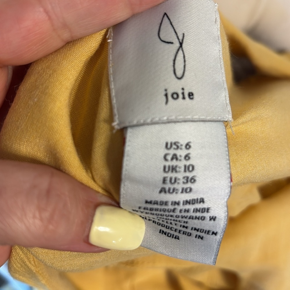Joie embroidered Tiered boho Midi Sundress side zipper belted yellow size 6 - Picture 11 of 16